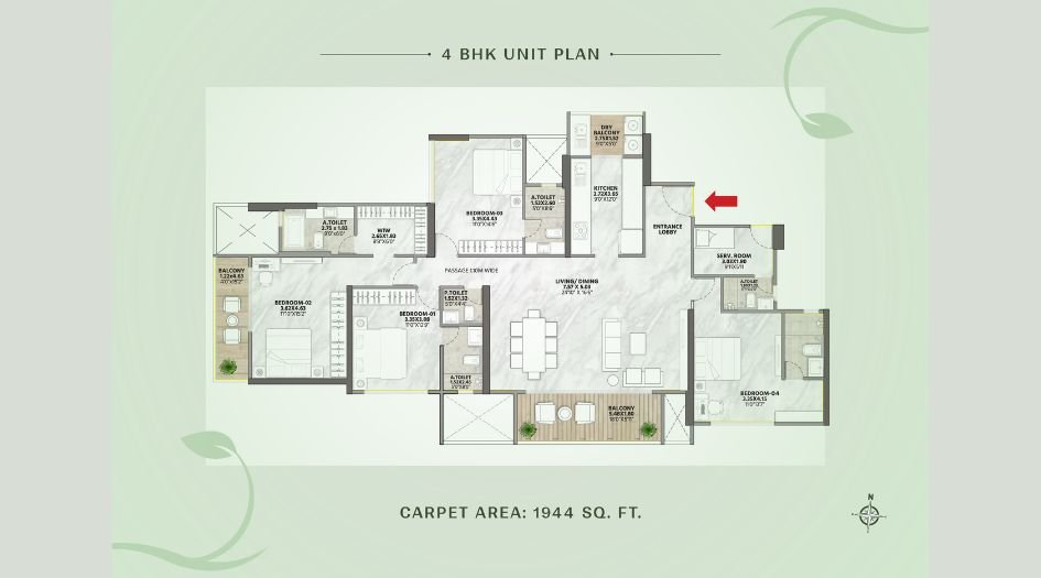 Venkatesh-Vanaya-FLoor-Plan-4 BHK-1944 Sqft